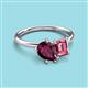 3 - Nadya Pear Shape Rhodolite Garnet & Emerald Shape Pink Tourmaline 2 Stone Duo Ring 