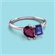 3 - Nadya Pear Shape Rhodolite Garnet & Emerald Shape Iolite 2 Stone Duo Ring 