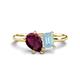 1 - Nadya Pear Shape Rhodolite Garnet & Emerald Shape Aquamarine 2 Stone Duo Ring 