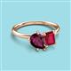 3 - Nadya Pear Shape Rhodolite Garnet & Emerald Shape Ruby 2 Stone Duo Ring 