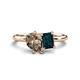 1 - Nadya Pear Shape Smoky Quartz & Emerald Shape London Blue Topaz 2 Stone Duo Ring 