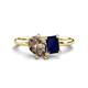 1 - Nadya Pear Shape Smoky Quartz & Emerald Shape Blue Sapphire 2 Stone Duo Ring 