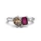 1 - Nadya Pear Shape Smoky Quartz & Emerald Shape Rhodolite Garnet 2 Stone Duo Ring 