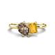 1 - Nadya Pear Shape Smoky Quartz & Emerald Shape Citrine 2 Stone Duo Ring 