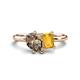 1 - Nadya Pear Shape Smoky Quartz & Emerald Shape Citrine 2 Stone Duo Ring 