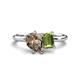 1 - Nadya Pear Shape Smoky Quartz & Emerald Shape Peridot 2 Stone Duo Ring 