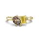 1 - Nadya Pear Shape Smoky Quartz & Emerald Shape Yellow Sapphire 2 Stone Duo Ring 