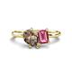 1 - Nadya Pear Shape Smoky Quartz & Emerald Shape Pink Tourmaline 2 Stone Duo Ring 