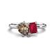 1 - Nadya Pear Shape Smoky Quartz & Emerald Shape Ruby 2 Stone Duo Ring 