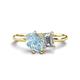 1 - Nadya Pear Shape Aquamarine & Emerald Shape GIA Certified Diamond 2 Stone Duo Ring 