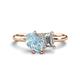 1 - Nadya Pear Shape Aquamarine & Emerald Shape GIA Certified Diamond 2 Stone Duo Ring 