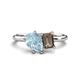 1 - Nadya Pear Shape Aquamarine & Emerald Shape Smoky Quartz 2 Stone Duo Ring 