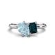 1 - Nadya Pear Shape Aquamarine & Emerald Shape London Blue Topaz 2 Stone Duo Ring 