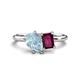 1 - Nadya Pear Shape Aquamarine & Emerald Shape Rhodolite Garnet 2 Stone Duo Ring 