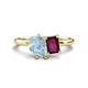 1 - Nadya Pear Shape Aquamarine & Emerald Shape Rhodolite Garnet 2 Stone Duo Ring 