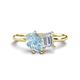 1 - Nadya Pear Shape Aquamarine & Emerald Shape White Sapphire 2 Stone Duo Ring 