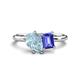 1 - Nadya Pear Shape Aquamarine & Emerald Shape Tanzanite 2 Stone Duo Ring 