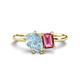 1 - Nadya Pear Shape Aquamarine & Emerald Shape Pink Tourmaline 2 Stone Duo Ring 