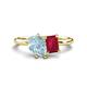 1 - Nadya Pear Shape Aquamarine & Emerald Shape Ruby 2 Stone Duo Ring 