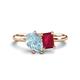 1 - Nadya Pear Shape Aquamarine & Emerald Shape Ruby 2 Stone Duo Ring 