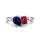 1 - Nadya Pear Shape Lab Created Blue Sapphire & Emerald Shape Ruby 2 Stone Duo Ring 