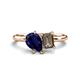 1 - Nadya Pear Shape Lab Created Blue Sapphire & Emerald Shape Smoky Quartz 2 Stone Duo Ring 