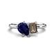 1 - Nadya Pear Shape Lab Created Blue Sapphire & Emerald Shape Smoky Quartz 2 Stone Duo Ring 