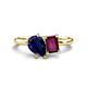 1 - Nadya Pear Shape Lab Created Blue Sapphire & Emerald Shape Rhodolite Garnet 2 Stone Duo Ring 