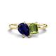 1 - Nadya Pear Shape Lab Created Blue Sapphire & Emerald Shape Peridot 2 Stone Duo Ring 