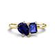 1 - Nadya Pear Shape Lab Created Blue Sapphire & Emerald Shape Iolite 2 Stone Duo Ring 