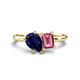 1 - Nadya Pear Shape Lab Created Blue Sapphire & Emerald Shape Pink Tourmaline 2 Stone Duo Ring 