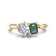 1 - Nadya Pear Shape GIA Certified Diamond & Emerald Shape Lab Created Alexandrite 2 Stone Duo Ring 