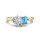 1 - Nadya Pear Shape GIA Certified Diamond & Emerald Shape Blue Topaz 2 Stone Duo Ring 