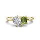 1 - Nadya Pear Shape GIA Certified Diamond & Emerald Shape Peridot 2 Stone Duo Ring 