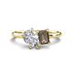 1 - Nadya Pear Shape GIA Certified Diamond & Emerald Shape Smoky Quartz 2 Stone Duo Ring 
