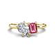 1 - Nadya Pear Shape GIA Certified Diamond & Emerald Shape Pink Tourmaline 2 Stone Duo Ring 
