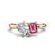 1 - Nadya Pear Shape GIA Certified Diamond & Emerald Shape Pink Tourmaline 2 Stone Duo Ring 