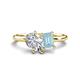 1 - Nadya Pear Shape GIA Certified Diamond & Emerald Shape Aquamarine 2 Stone Duo Ring 