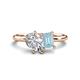 1 - Nadya Pear Shape GIA Certified Diamond & Emerald Shape Aquamarine 2 Stone Duo Ring 