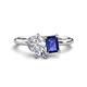 1 - Nadya Pear Shape GIA Certified Diamond & Emerald Shape Iolite 2 Stone Duo Ring 