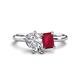 1 - Nadya Pear Shape GIA Certified Diamond & Emerald Shape Ruby 2 Stone Duo Ring 