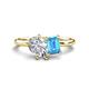 1 - Nadya Pear Shape IGI Certified Lab Grown Diamond & Emerald Shape Blue Topaz 2 Stone Duo Ring 
