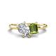 1 - Nadya Pear Shape IGI Certified Lab Grown Diamond & Emerald Shape Peridot 2 Stone Duo Ring 