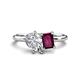 1 - Nadya Pear Shape IGI Certified Lab Grown Diamond & Emerald Shape Rhodolite Garnet 2 Stone Duo Ring 