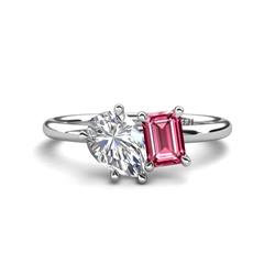 Nadya Pear Shape IGI Certified Lab Grown Diamond Emerald Shape Pink Tourmaline Stone Duo Ring Pear Shape IGI Certified Lab Grown Diamond Emerald Shape Pink Tourmaline ctw Four Prong Womens Stone Duo Engagement Ring K White Gold