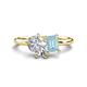 1 - Nadya Pear Shape IGI Certified Lab Grown Diamond & Emerald Shape Aquamarine 2 Stone Duo Ring 