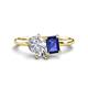 1 - Nadya Pear Shape IGI Certified Lab Grown Diamond & Emerald Shape Iolite 2 Stone Duo Ring 