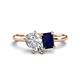 1 - Nadya Pear Shape Forever One Moissanite & Emerald Shape Blue Sapphire 2 Stone Duo Ring 