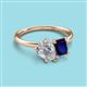 3 - Nadya Pear Shape Forever One Moissanite & Emerald Shape Blue Sapphire 2 Stone Duo Ring 