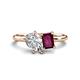 1 - Nadya Pear Shape Forever One Moissanite & Emerald Shape Rhodolite Garnet 2 Stone Duo Ring 